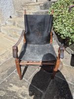 Sessel Safari Holz Leder schwarz