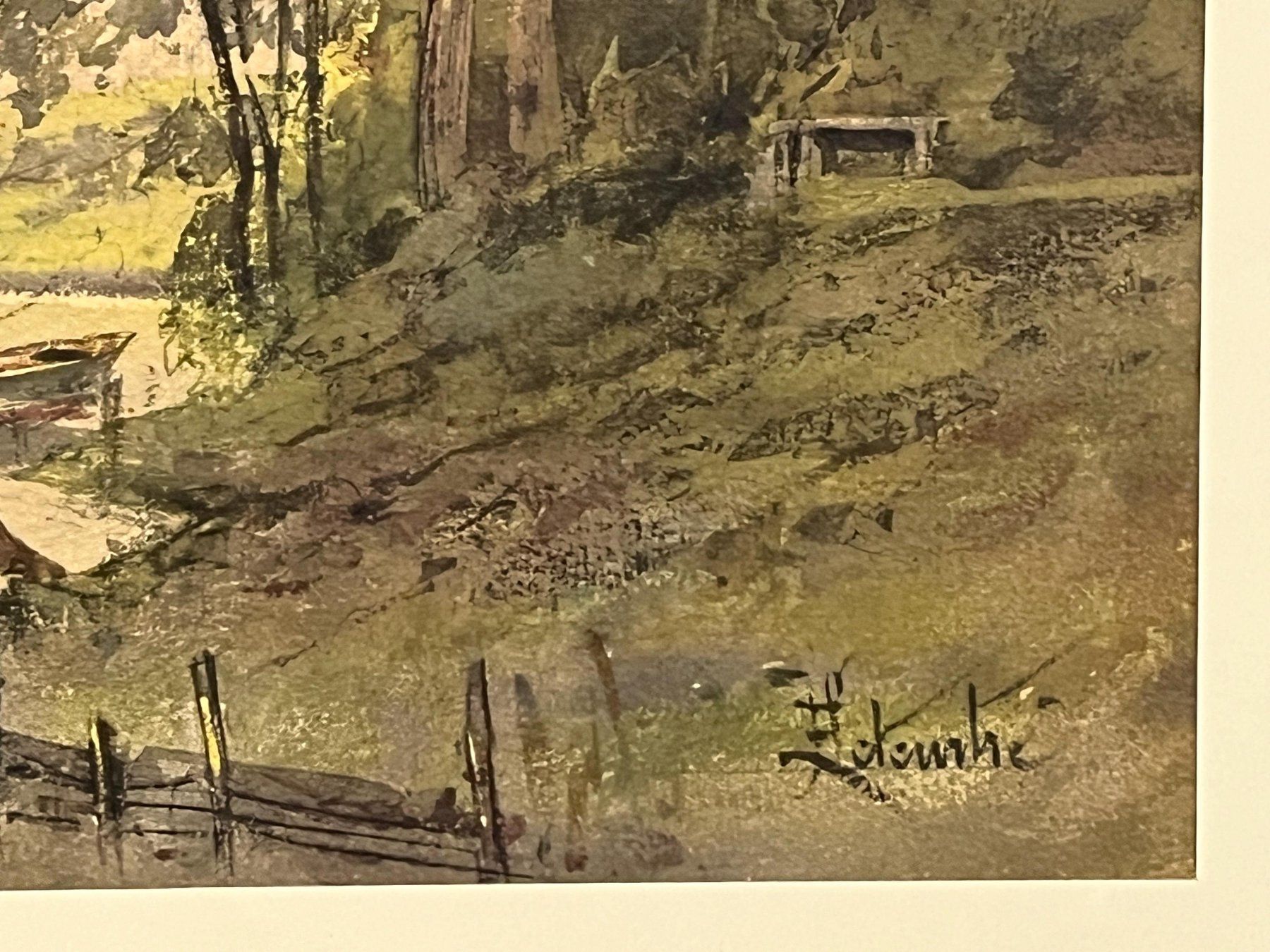Dipinti: gerahmtes Gemälde, das eine Flusslandschaft mit Booten un – Usato da Basel venduto da Kaffee_und_Kunst 5