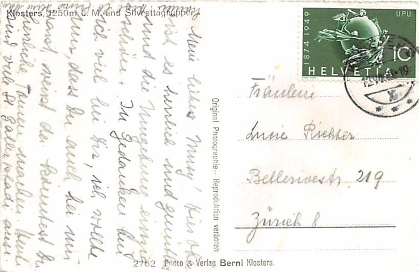 Cartoline postali: Klosters – Usato da Ottikon b.Kemptth. venduto da Neptun1974 1