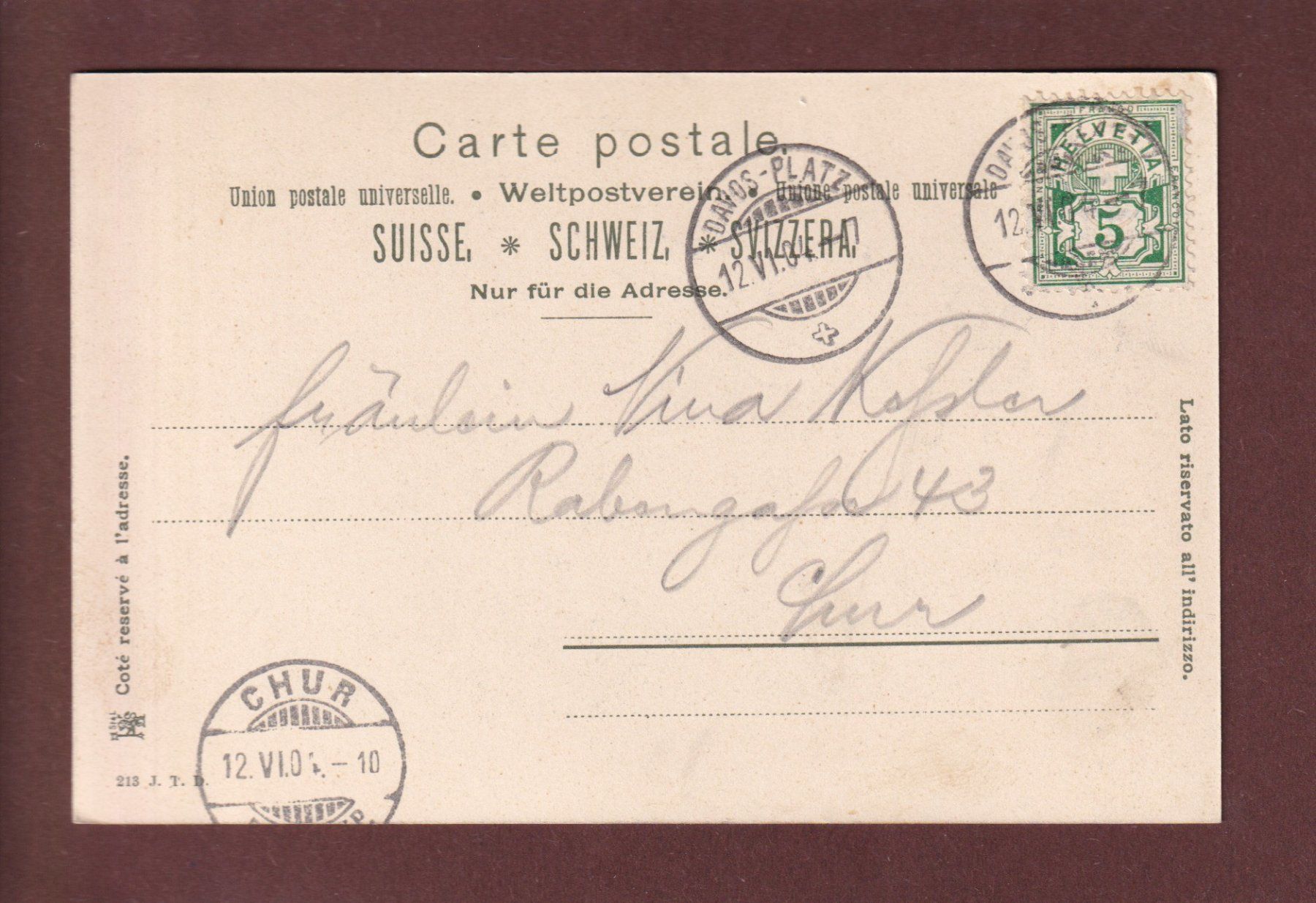 Cartoline postali: DAVOS - Kurhaus-Promenade - 1904 – Usato da Pully venduto da nicecards 1