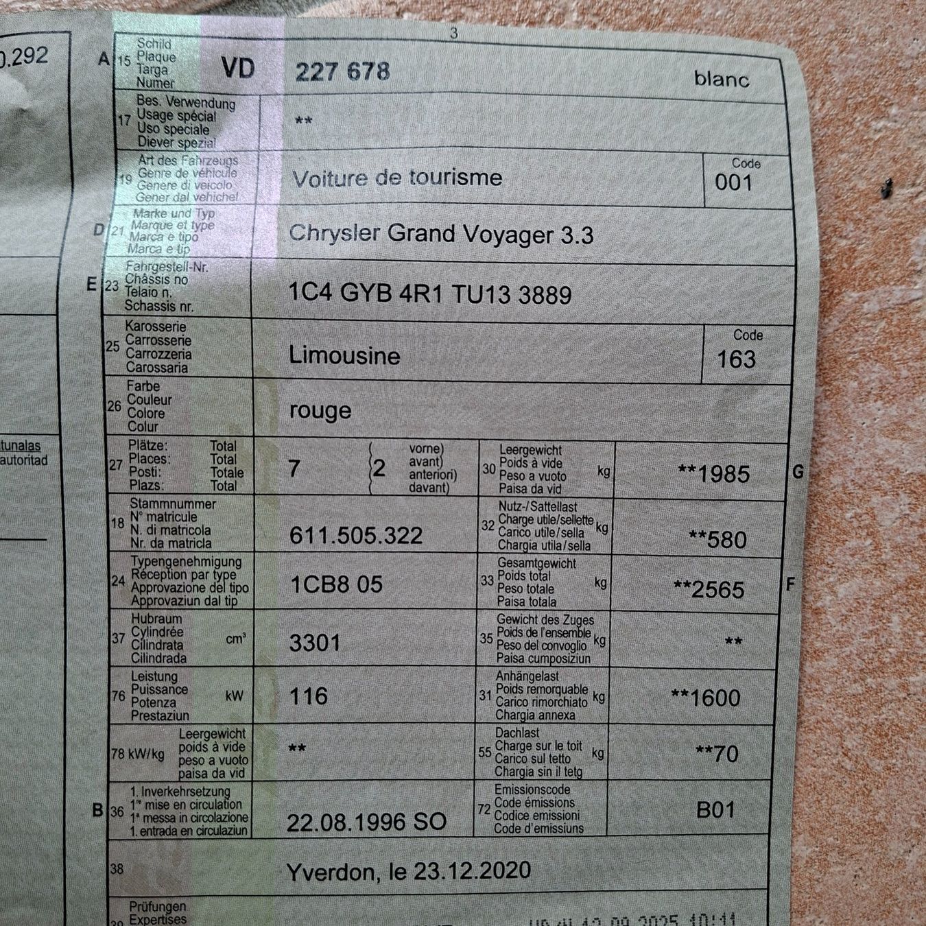 Chrysler Automobili: A vendre CHRYSLER VOYAGER L.E. 3.3 – Usato da Bavois venduto da Pafly63 7