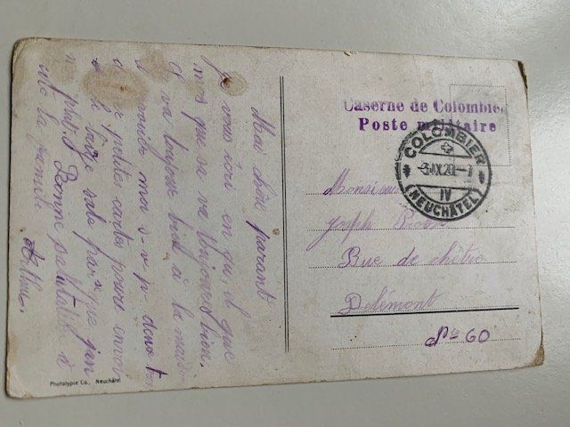 Cartoline postali: Carte postale militaire Colombier 1920 – Usato da Delémont venduto da Trimbolo 1