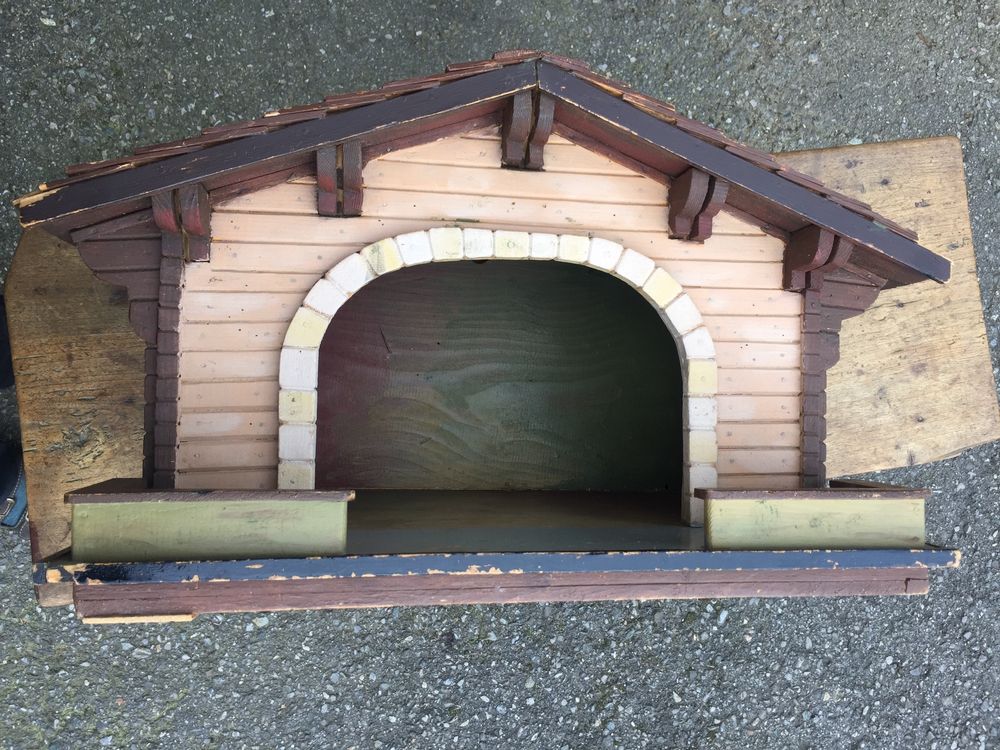 Weihnachtskrippe Stall antik seitlich und Dach mit Schindeln Kaufen