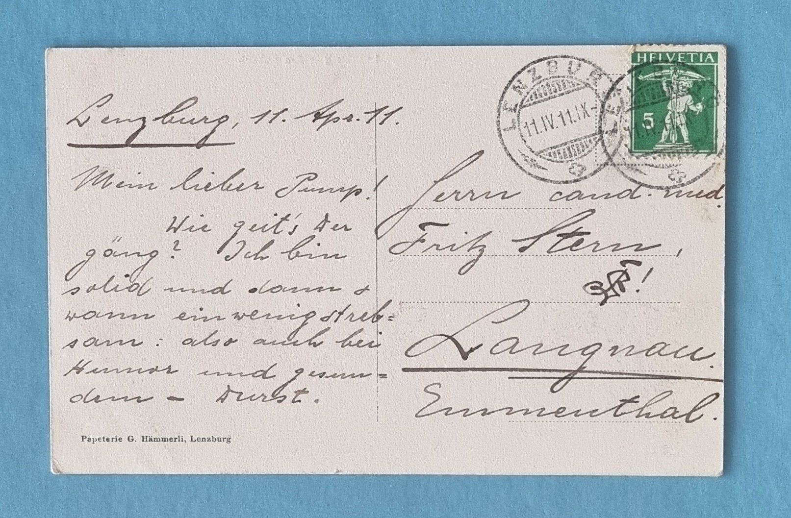 Cartoline postali: Lenzburg - am Aabach - 1911 – Usato da Rothrist venduto da RROENK 1