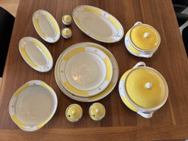Vintage Yellow / White / Grey Dinnerware Set