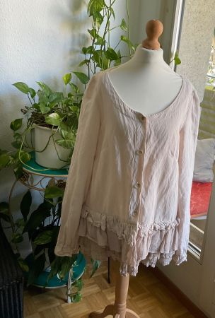 Sublime veste romantique LES OURS, t. L, beige rose, en lin