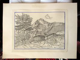 Orig. Bleistiftzeichnung - Lötschental - Bietschhorn 3934 -