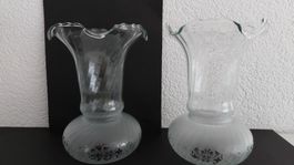 Antike Glosche Lampengläser 2 St Geätztes sehr feines Glas