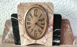 Art Deco Tischuhr Marmor Pendule table marbre rose et noire