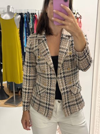 Frank Lyman Blazer Gr. 36 Hahnentrittmuster beige gold