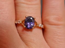 Ring mit Zirkonia, vergoldet 585, 2g, size 8 (57)