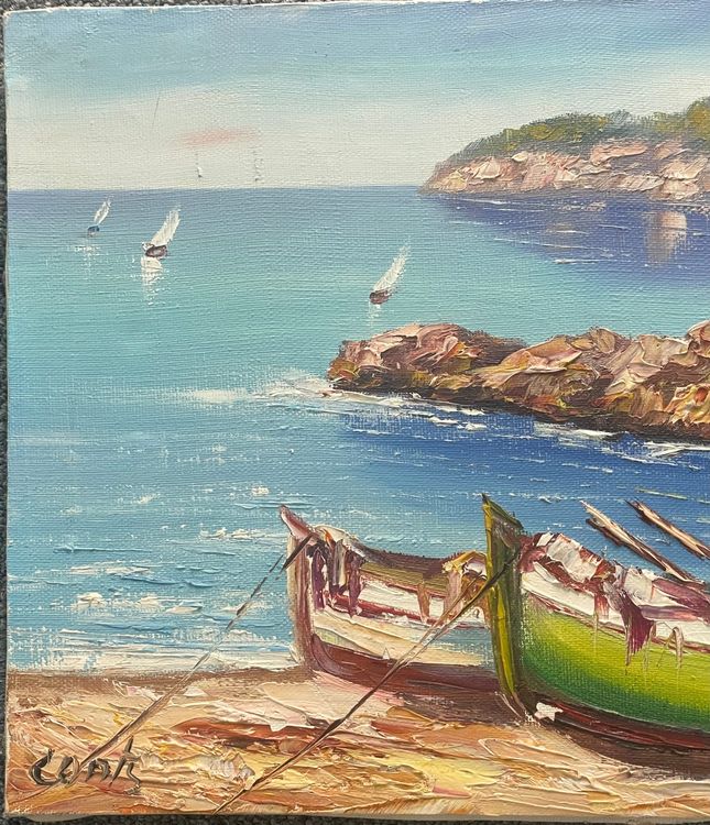 Abstrakte Leinwand „Blaue Küste“ – Handbemaltes Meer Gemälde, 61 X 45,7 Cm, Für Wohnzimmer & Mehr