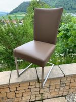 4 Leder Freischwinger Stühle Edelstahl