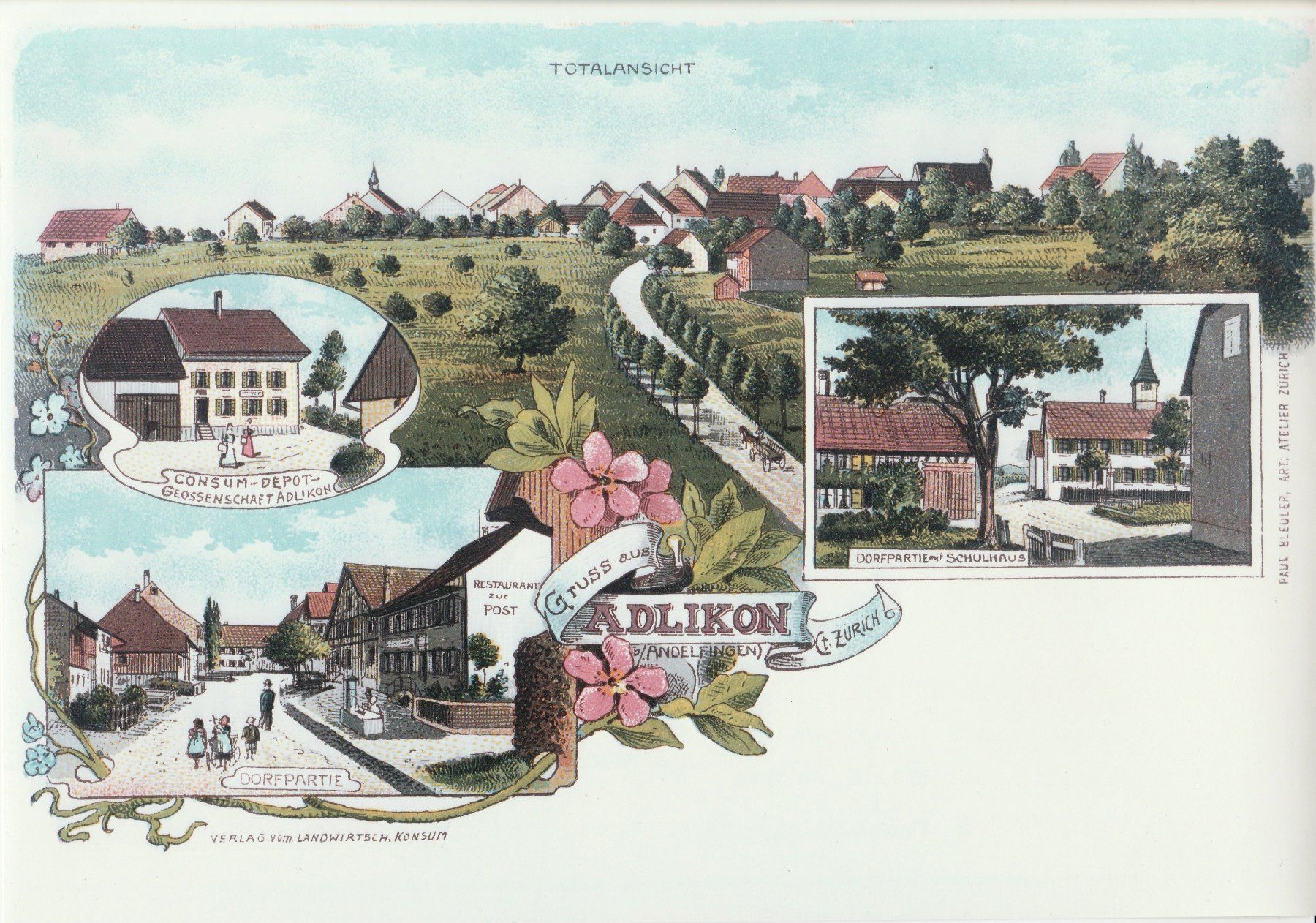 Ansichtskarten: Adlikon b. Andelfingen - (Ansicht um 1900 im Format A4) – Gebraucht aus Fällanden von Blausegelfliege