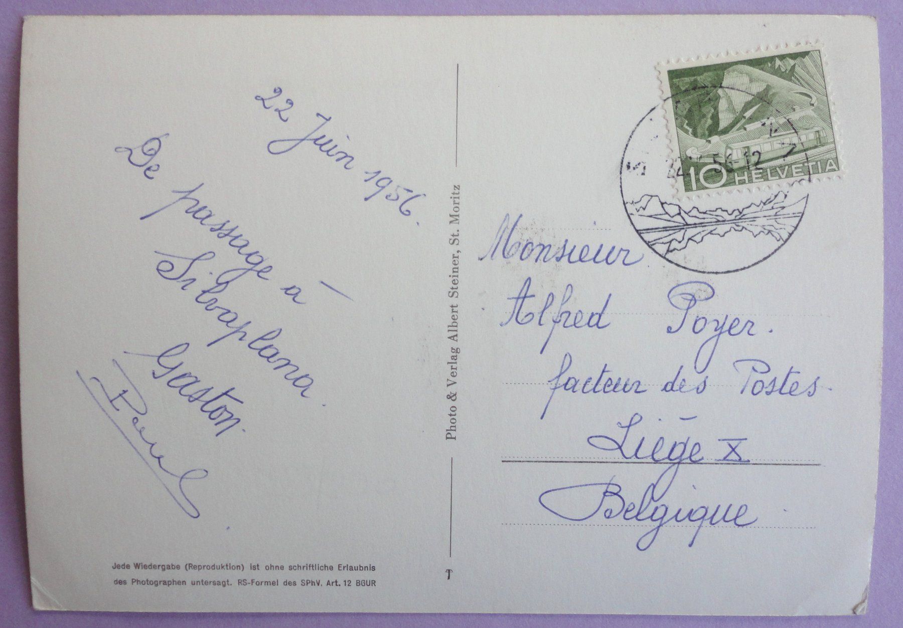 Cartes postales: Blick Suvretta-Silvaplana – Défectueux à Fétigny par Billy2miny 1