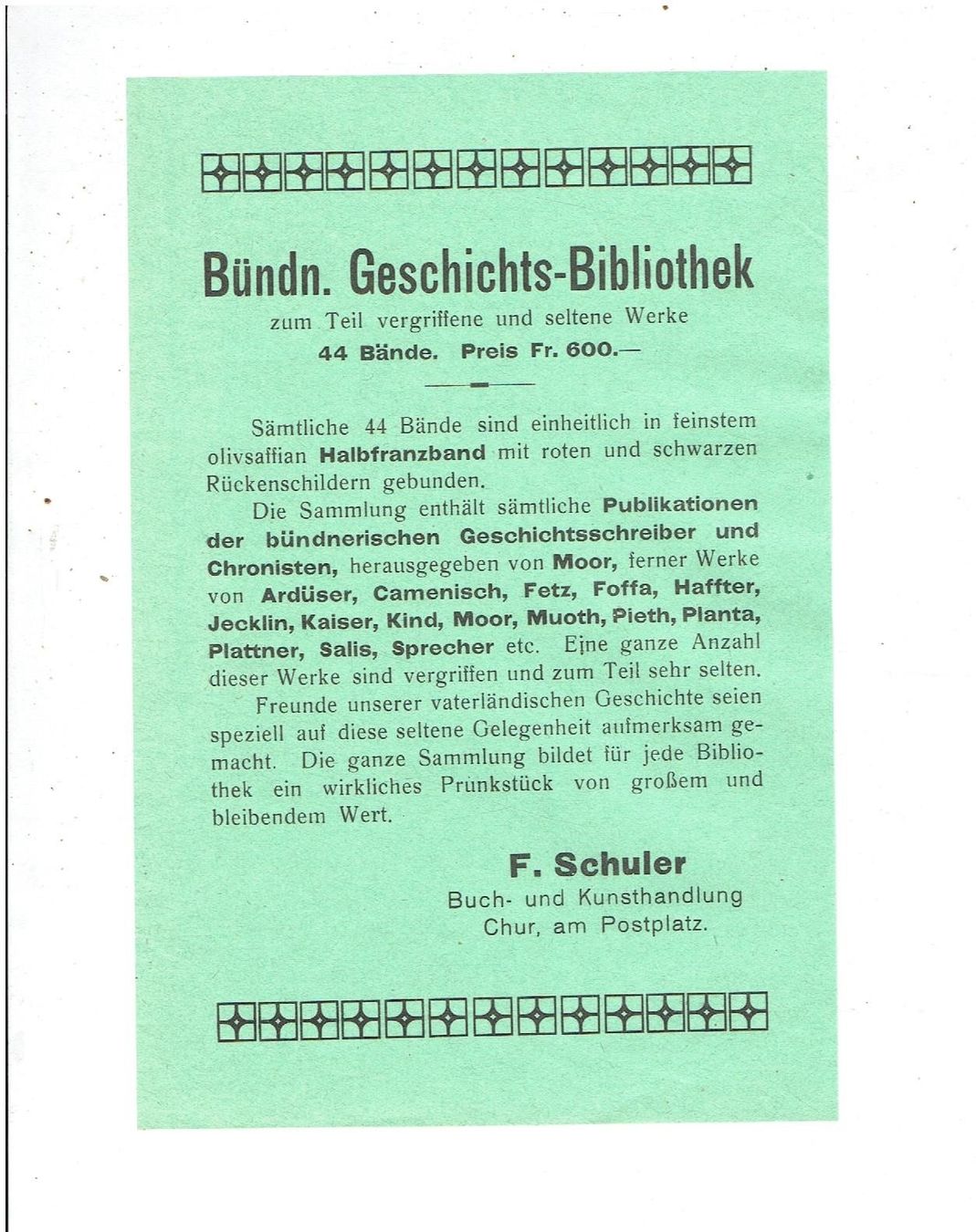 Libri: F. Schuler Chur, Katalog Raetica, 1913 – Usato da Flims - Dorf venduto da Stagediver 5