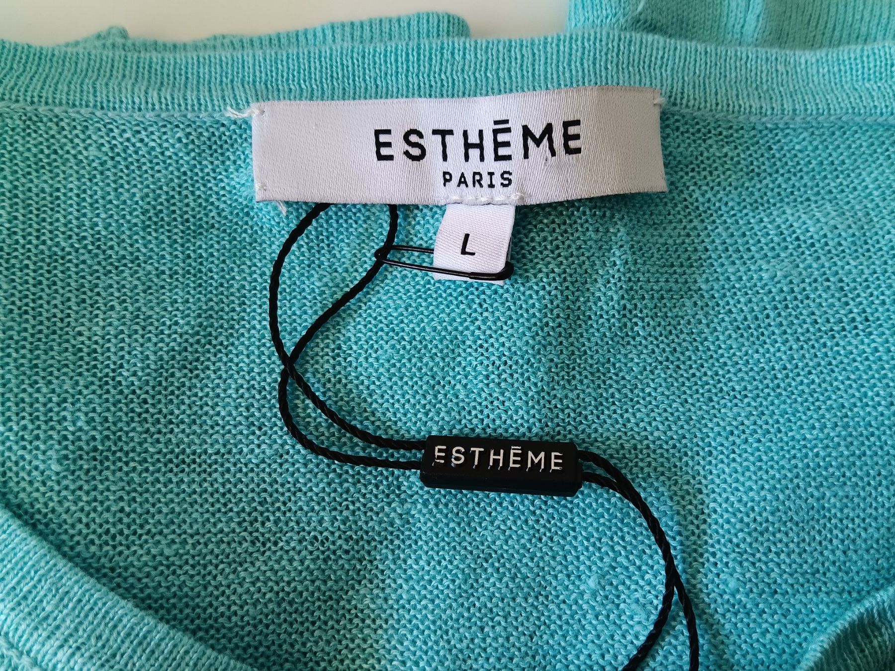 Pullover & Sweatshirts: ESTHEME PARIS Pull en lin bleu aqua taille L neuf – Neu und originalverpackt aus Cossonay-Ville von Les_1001_perles 4