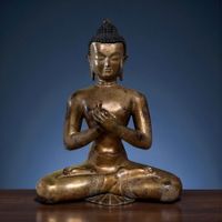 Bronze Buddha Statue vergoldet Dharmachakra Mudra Nepal 36cm