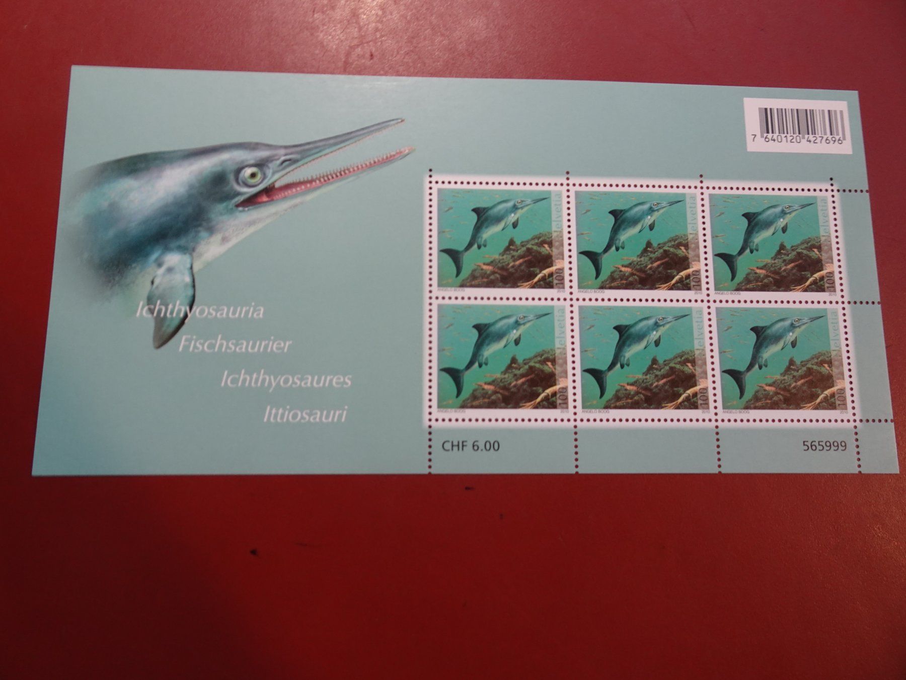 Alle Briefmarken: 2010, 2 KLEINBOGEN, POSTFRISCH + AUSGABETAG, DINOSAURIER – Neu (gemäss Beschreibung) aus Eschenbach SG von eDaisy 1