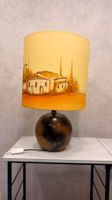 Vintage Keramik Tischlampe mit handbemaltem Seidenschirm 70s