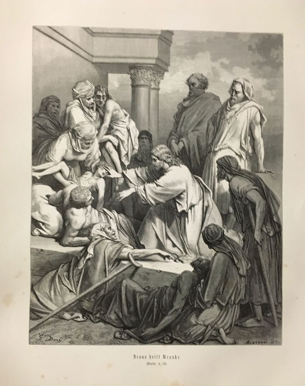 Stiche: Holzstich 1866, Gustave Doré, Bibel, Jesus heilt Kranke – Gebraucht aus Frauenfeld von Merk52