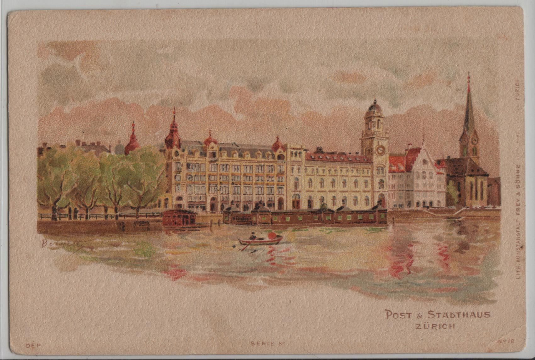 Poster & Bilder: Zürich - Post & Stadthaus – Antik aus Ettingen von Kartenplanet