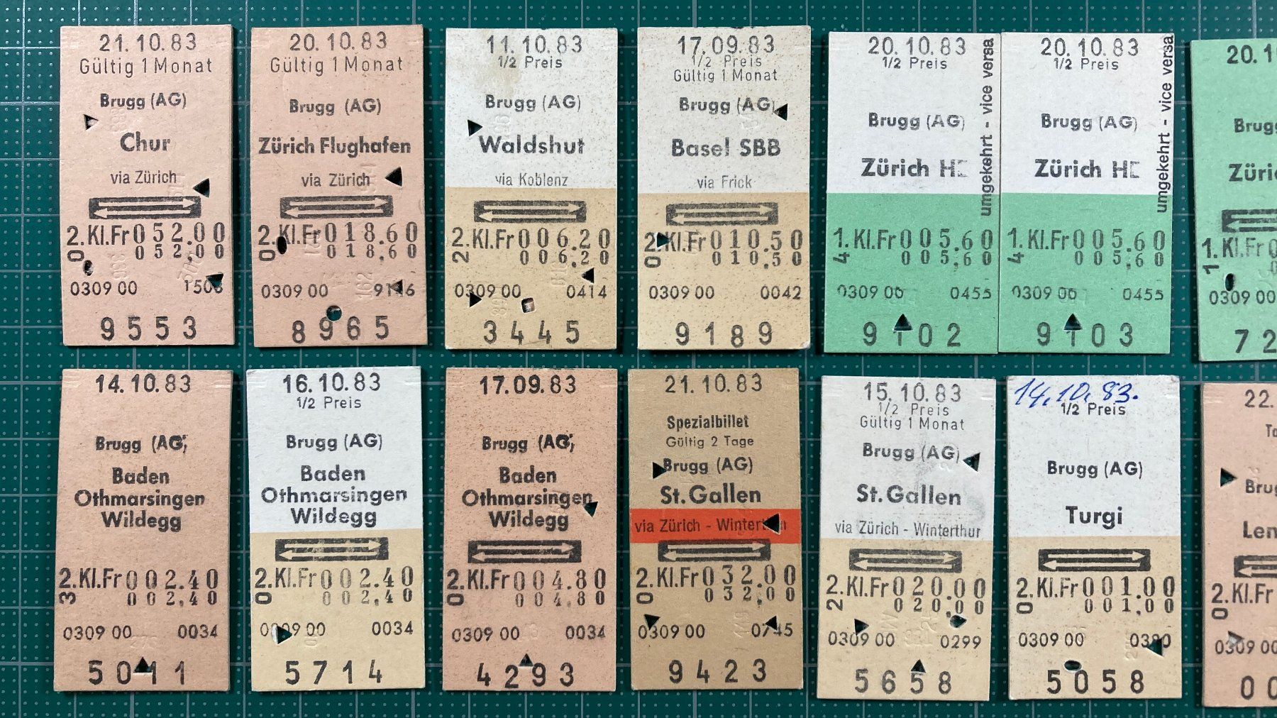 Biglietti: Ab Brugg, 32 Edmondsonsche Bahn Billette, SBB, 1983 – Usato da Lenzburg venduto da fh1 1