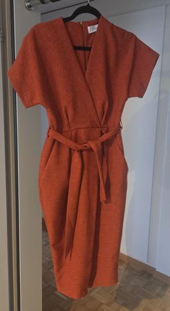 Robe portefeuille orange courte manches femme taille M