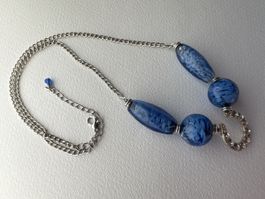 Elegante Halskette mit blauen Murano Glasperlen - Neuwertig!
