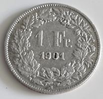 1 Fr. 1901 Helvetia Silbermuenze guter Zustand