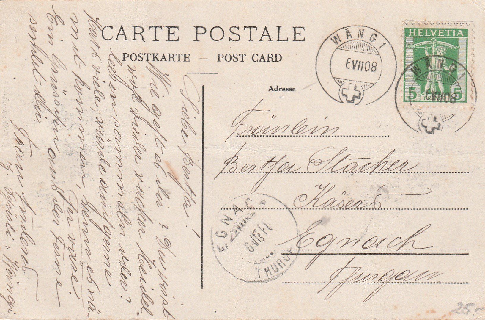 Cartoline postali: Wängi-Gesamtansicht-1908 – Usato da uttwil venduto da Koehlerfred 1