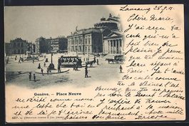 AK Genève, Place Neuve, Pferdebahn