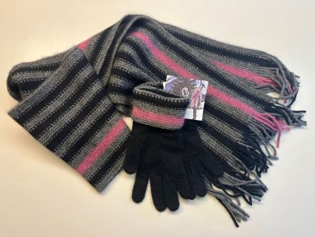 Set: Possum Halstuch mit Streifen rosa + Handschuh Grösse M