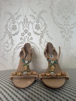 Dune London Sandaletten Gr. 38 Nude Leder mit Schmucksteinen