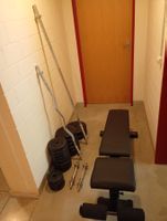 Hantelbank, 75kg Gewichte, Langhantel, SZ-Stange, Kurzhantel