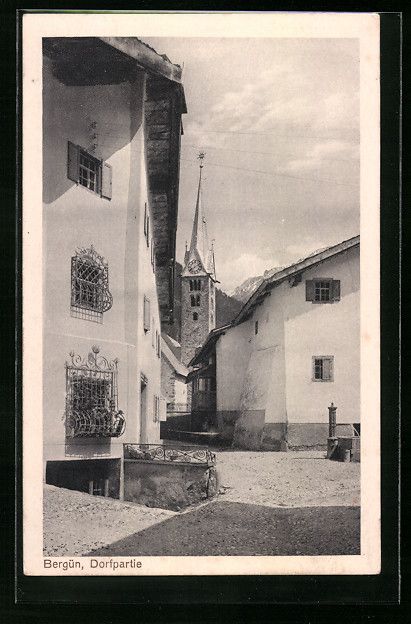 Cartoline postali: AK Bergün, Dorfpartie mit Kirche – Usato da Berlin venduto da bartko-reher
