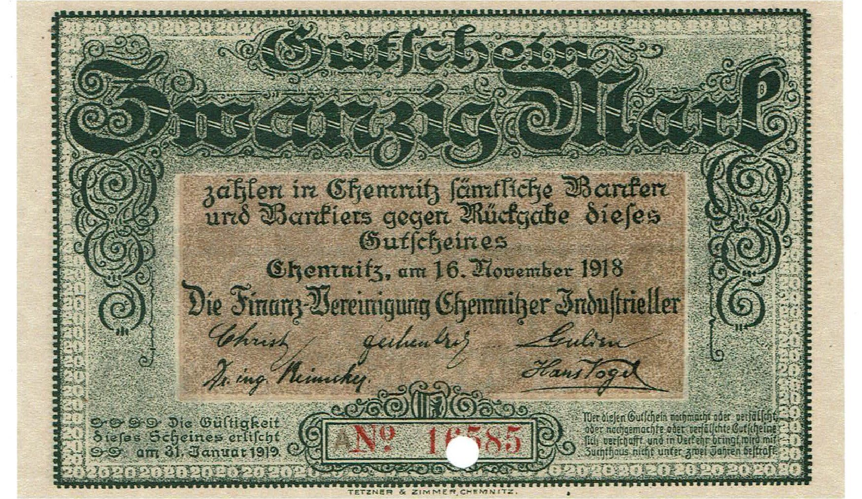 Banconote: Chemnitz 10 Mark 16.11.1918 VZ++-UNZ – Usato da Steffisburg venduto da ber_8htf