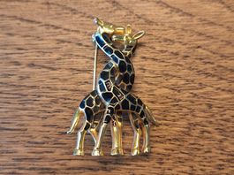 Elegante Vintage Brosche: Zwei Giraffen, goldfarben, Top!