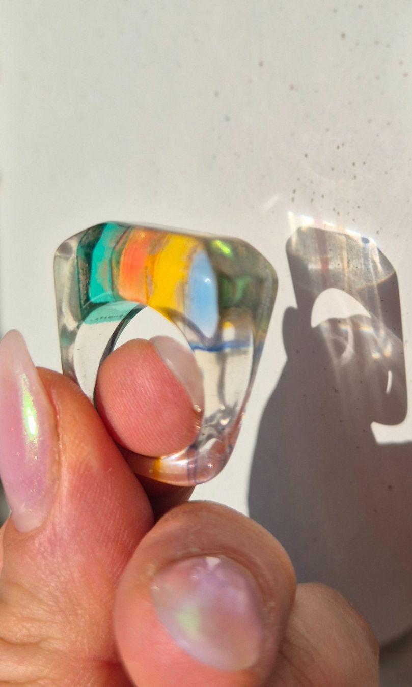 Anelli: RING FINGERRING TRANSPARENT MIT BUNTEN STREIFEN PLEXIGLAS – Nuovo (secondo la descrizione) da Elsau venduto da the-colorful-side 5
