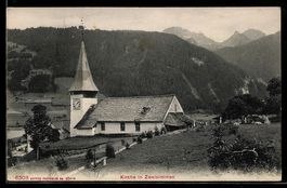AK Zweisimmen, Kirche und Bergpanorama