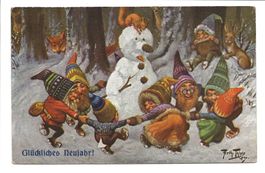 Glückliches Neujahr - Zwerge - Schneemann - A. Thiele - 1926