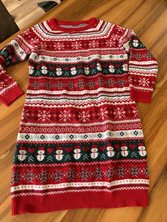 Longpullover Strickkleid Weihnachtsmotiv Gr. XS/S