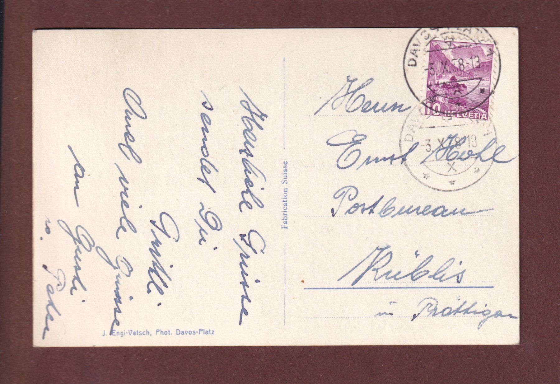 Ansichtskarten: DAVOS - SERTIG - 1938 – Gebraucht aus Pully von nicecards 1