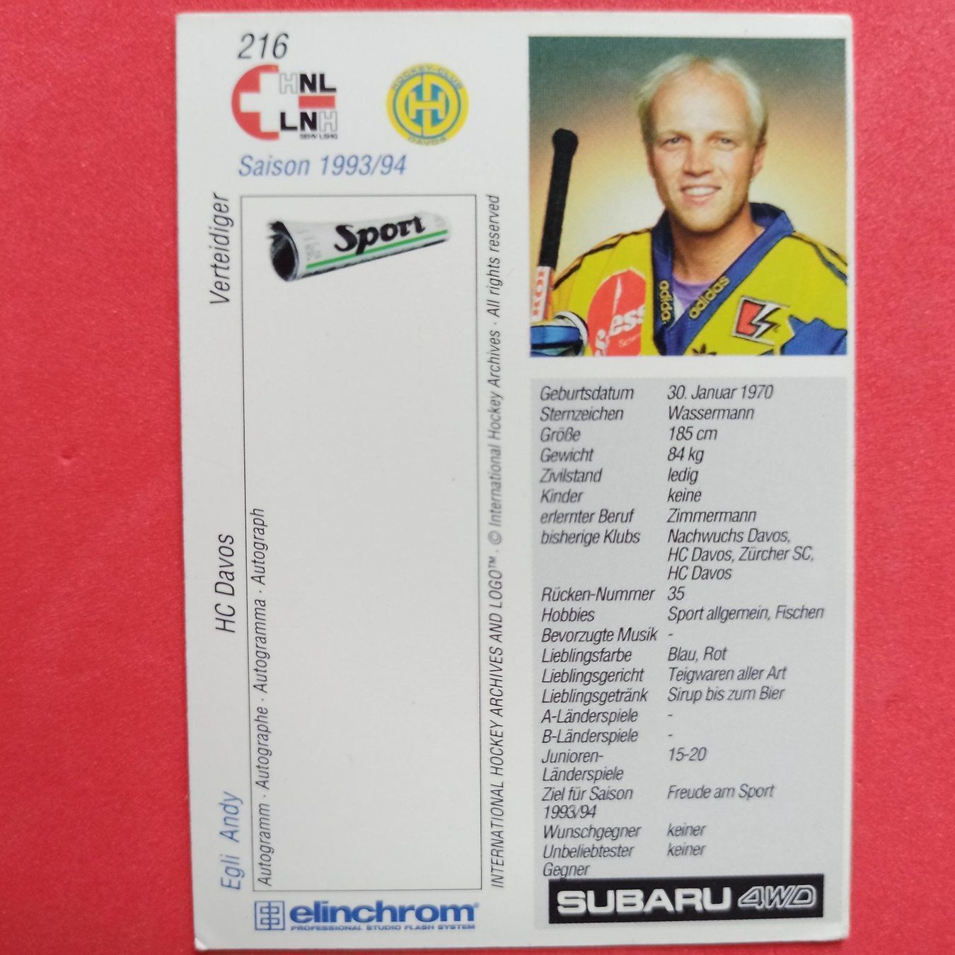 Carte collezionabili: Egli Andy - HCD - 1993/94 – Usato da Dübendorf venduto da kb86_MOVIE 1