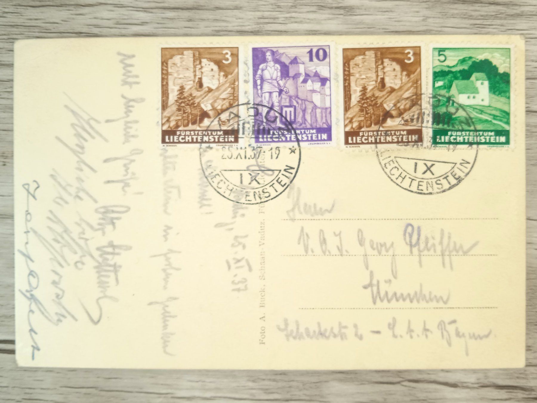 Alle Briefmarken: TR65 Carte Postale + Timbre Liechtenstein 1937 – Gebraucht aus Cousset von Patrick_Collections