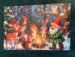 AK Postkarte Tiere Weihnachten Wichtel Zwerg Winter neu