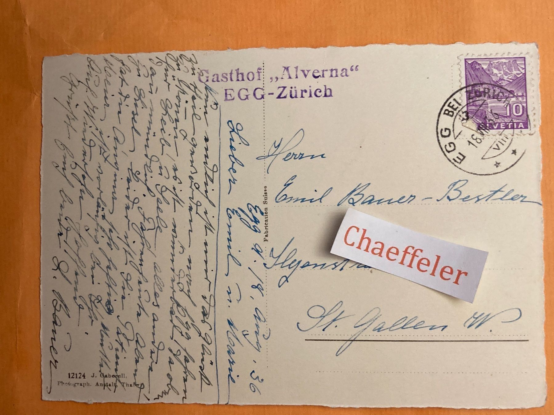 Ansichtskarten: 1936 Wallfahrtskirche St. Antonius v. P. Egg - ZH – Gebraucht aus Zürich von Chaeffeler 1