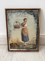 Superbe gravure femme récoltant des fleurs