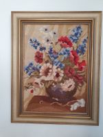 Gobelinstickerei / Bild Vase mit Blumen / 45 cm x 35 cm