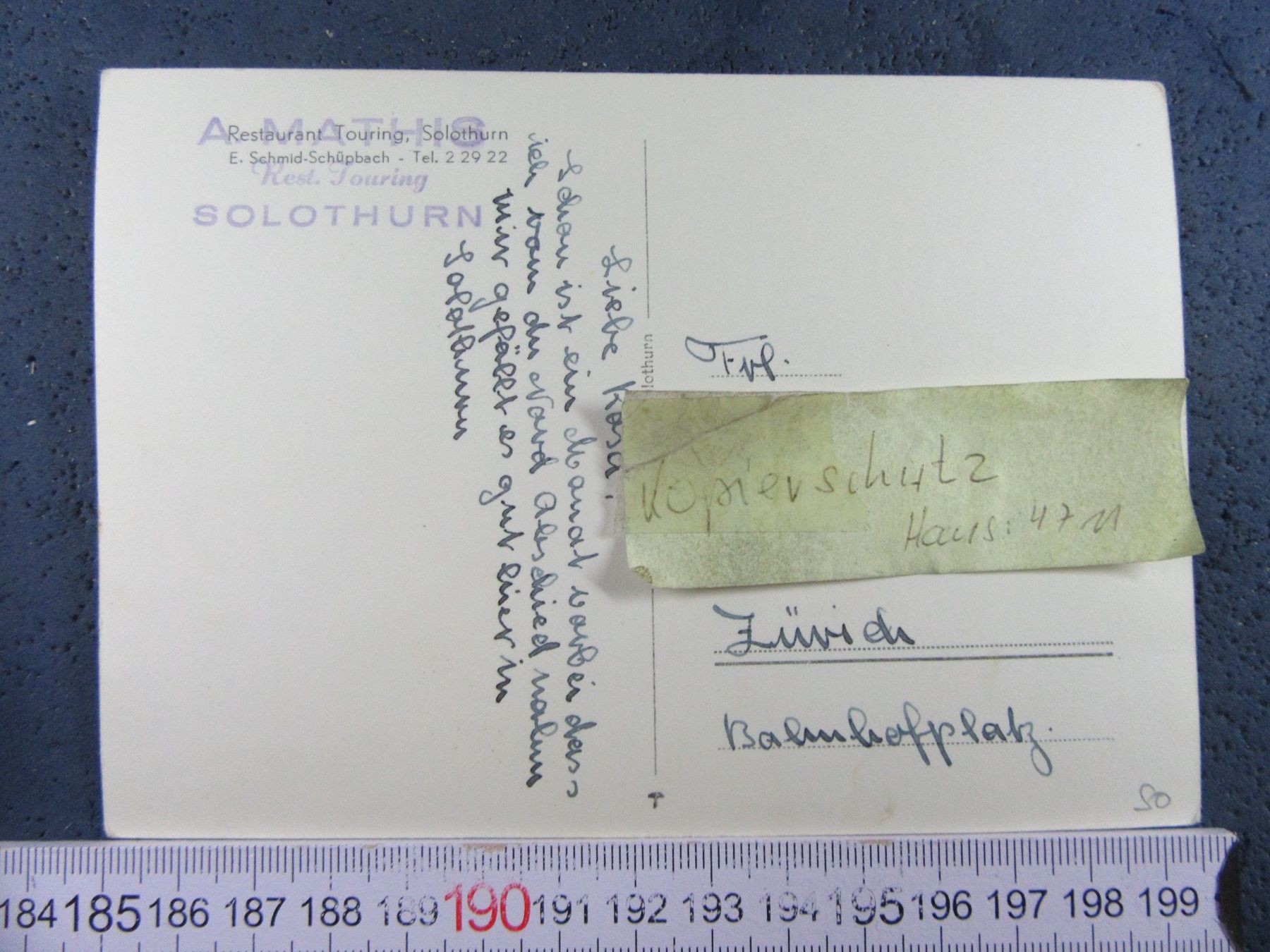 Cartoline postali: SOLOTHURN RESTAURANT TOURING SCHMID-SCHÜPBACHSO AK – Usato da Ettingen venduto da Hausi4711 1